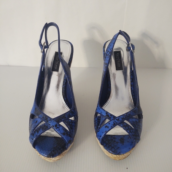 White House Black Market Blue Wedge Sandals size 8 - Picture 3 of 9